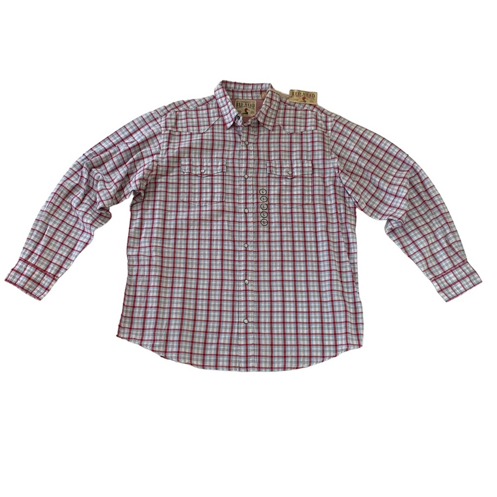 NWT Red Head Brand Co. Men's Size L Shirt Pearl Snap Roll Tab long Sleeve Plaid